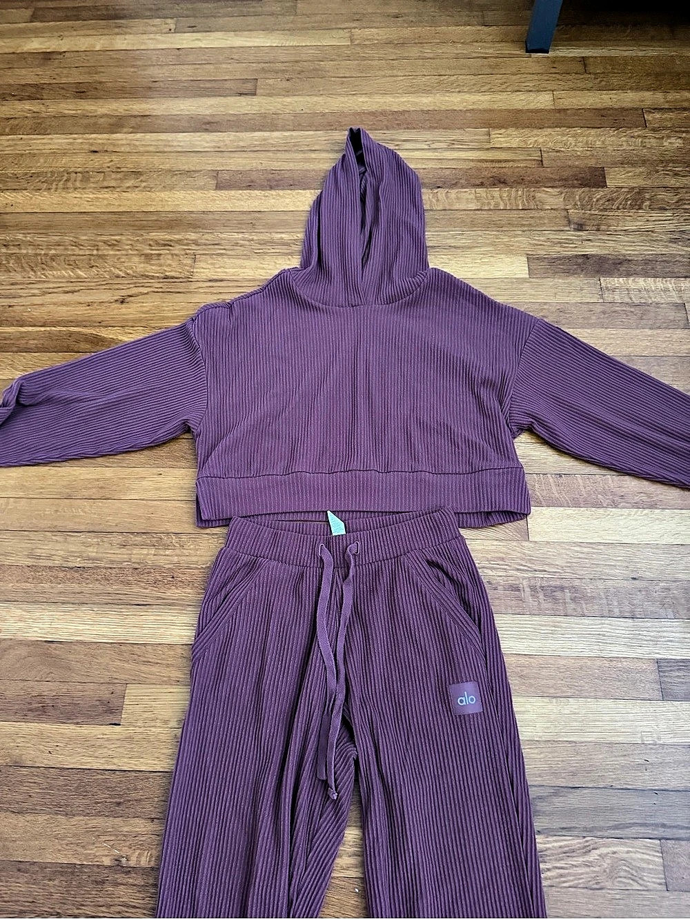 Alo Yoga Muse Ribbed Hoodie and Sweatpants Set & Jogger Set Purple